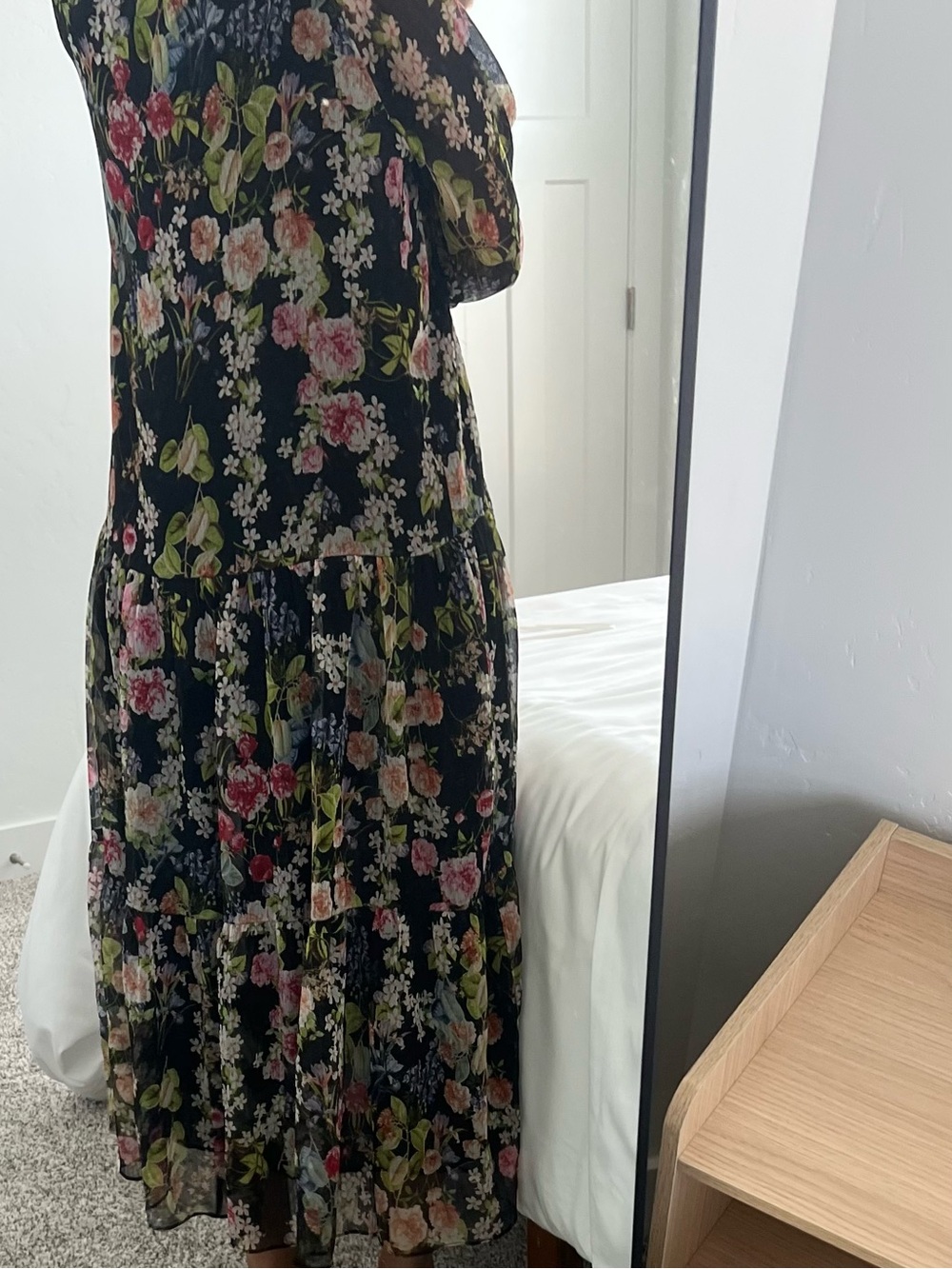 Zara Black Floral Ruffled Sleeve Dress - Picture 8 of 8
